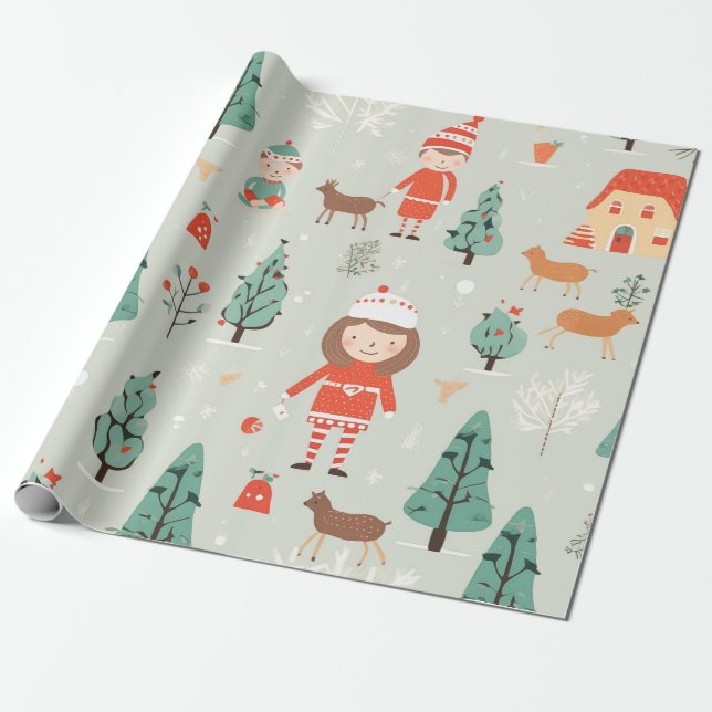 Papel De Regalo Escena del libro de cuentos Winter Wonderland (Desenrollado)