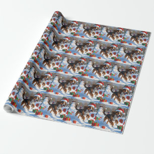 Papel De Regalo Escena festiva de Navidad del galgo afgano en la n