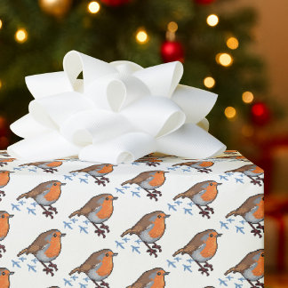 Papel De Regalo Escena invernal de Robin ocupada con patrón festiv