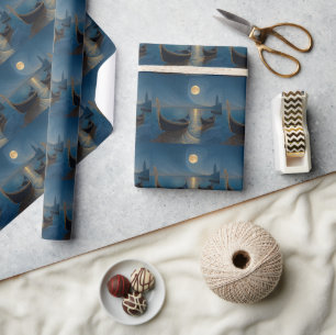 Papel De Regalo Escena nocturna de góndolas venecianas bajo luna l