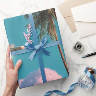 Papel De Regalo Escena surrealista de montaña con OVNI y palmera