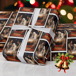 Papel De Regalo Escena vintage del Nacimiento Feliz Navidad Niño J