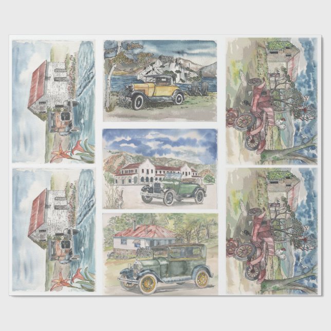 Papel De Regalo Escenas de coches de época (Superficie plana)