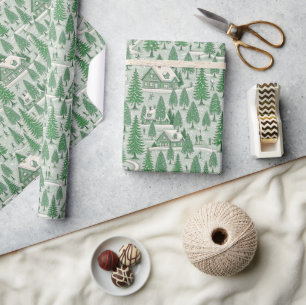 Papel De Regalo Escenografía de árbol de Navidad en Toile Verde