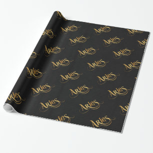 Papel De Regalo Escribir rápidamente el Rótulo Zodiac Aries Gold e