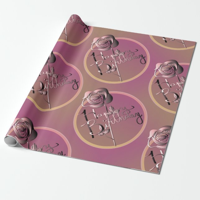 Papel De Regalo Escrito por Rosa "Feliz Cumpleaños" (Desenrollado)