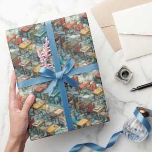 Papel De Regalo Escritorios de Aula Vintage Patrón de Regreso a Cl