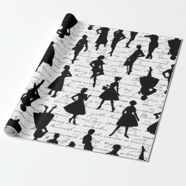 Papel De Regalo escritura blanca silueta vintage de mediados de lo