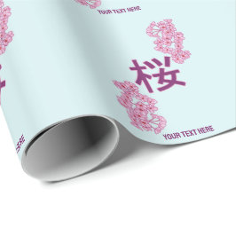 Papel De Regalo Escritura en japonés de kanji con flores de cerezo
