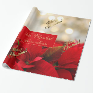 Papel De Regalo Escritura floral del oro del navidad rojo del