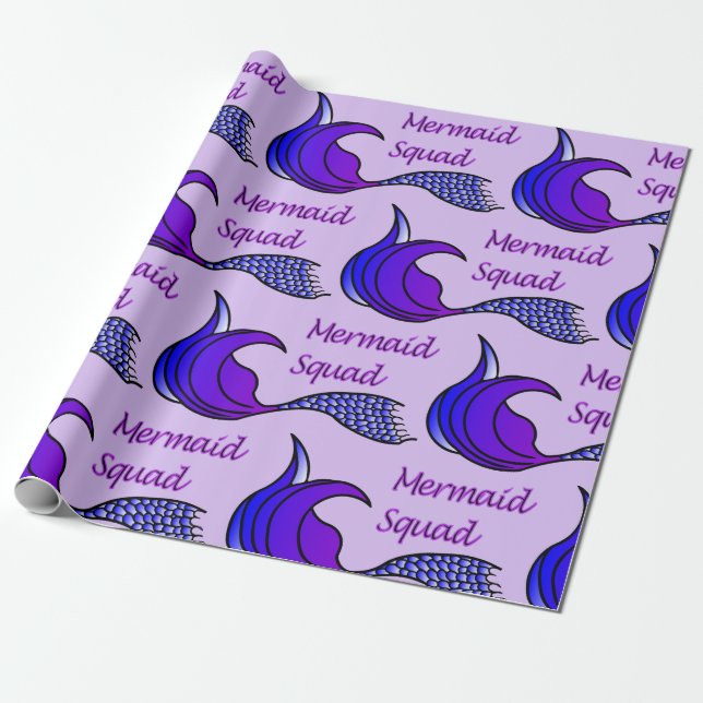 Papel De Regalo Escuadrón de sirenas con cola de sirena morada (Desenrollado)