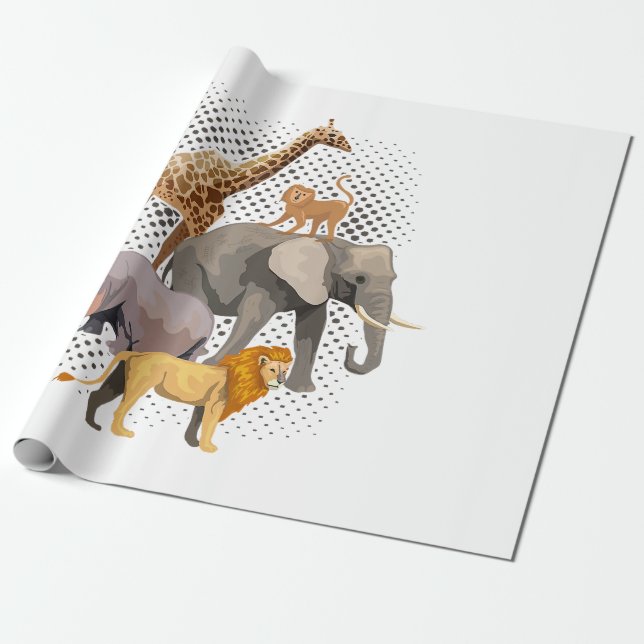 Papel De Regalo Escuadrón Safari Africano Animales Graciosos Zooló (Desenrollado)