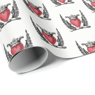 Papel De Regalo Escudo de Armas Cresta Corazón Heráldico con Alas
