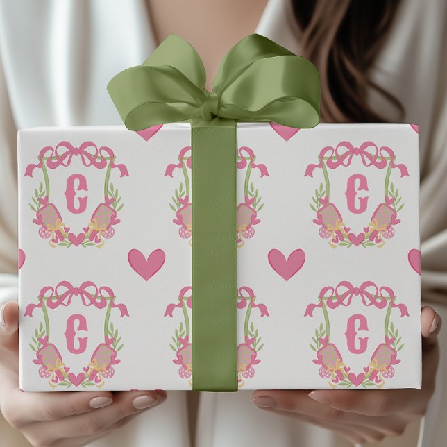 Papel De Regalo Escudo Monograma de remo rosa y verde de pellebol (Subido por el creador)