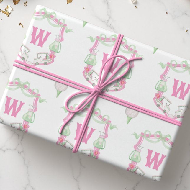 Papel De Regalo Escudo Monograma del Coche de Golf Rosa y Verde de (Subido por el creador)