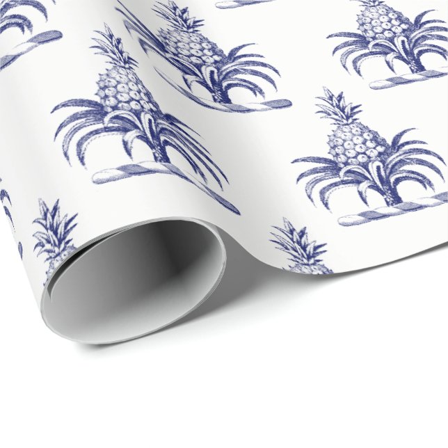 Papel De Regalo Escudo Preppy Heráldico Blue Pineapple Coat of Arm (Esquina del rollo)
