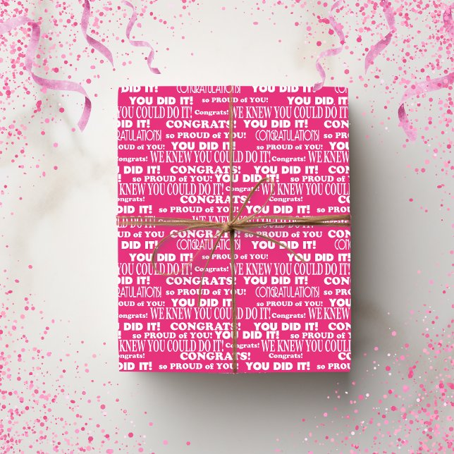 Papel De Regalo Escuela de Enhorabuena de Graduación Rosa (Pink Graduation Congratulations School Wrapping Paper)
