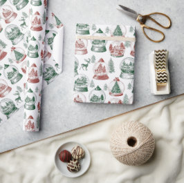 Papel De Regalo Esferas de Navidad Nostálgicas Vintage Rojas y Ver