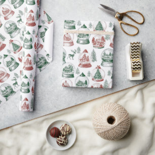 Papel De Regalo Esferas de Navidad Nostálgicas Vintage Rojas y Ver