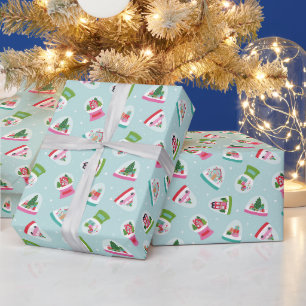 Papel De Regalo Esferas de Nieve Caprichosas en Patrón Azul Aqua