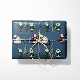 Papel De Regalo Eskimos y osos polares sobre el azul