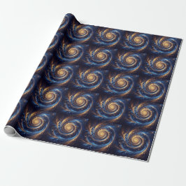 Papel De Regalo Espacio abstracto moderno Royal Blue and Gold Swir