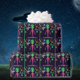 Papel De Regalo Espacio Alien Feliz NOMBRE de cumpleaños AGE Cute