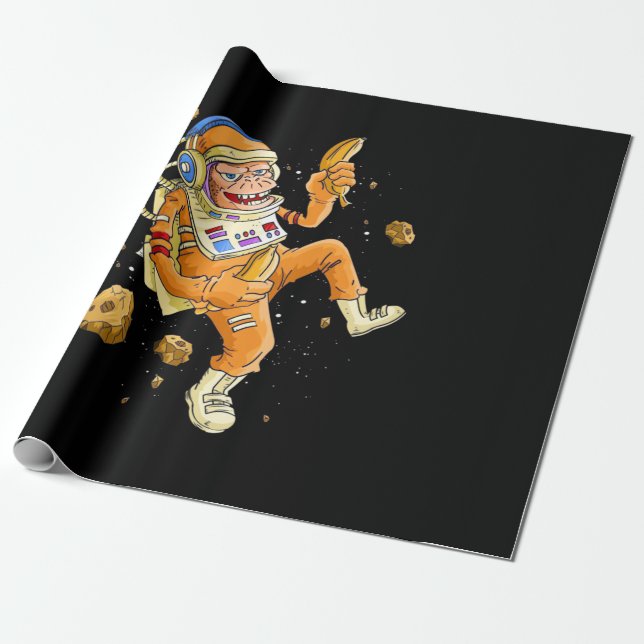 Papel De Regalo Espacio de monos astronautas (Desenrollado)