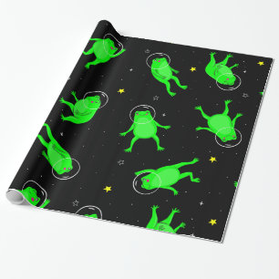 Papel De Regalo espacio de ranas astronautas divertidas negro