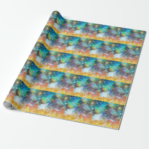 Papel De Regalo Espacio futurista, fondo nebuloso estrellado.