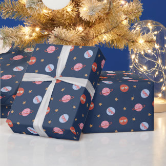 Papel De Regalo Espacio infantil mini patrón con planetas y estrel