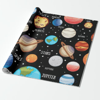 Papel De Regalo Espacio, planetas, tema dibujado mano del universo
