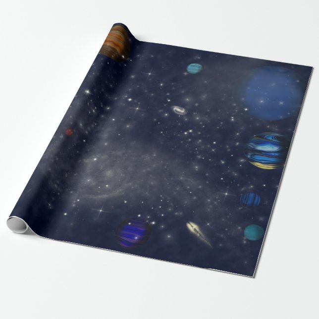 Papel De Regalo Espacio ultraterrestre con planetas y galaxias (Desenrollado)