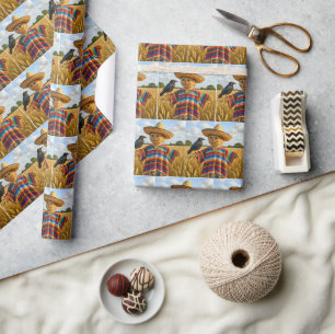 Papel De Regalo Espantapájaros con sombrero y poncho