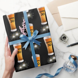 Papel De Regalo Esparklers En Glass De Cerveza De Cumpleaños 30