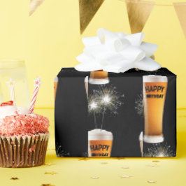 Papel De Regalo Esparklers En Vidrio De Cerveza De Cumpleaños