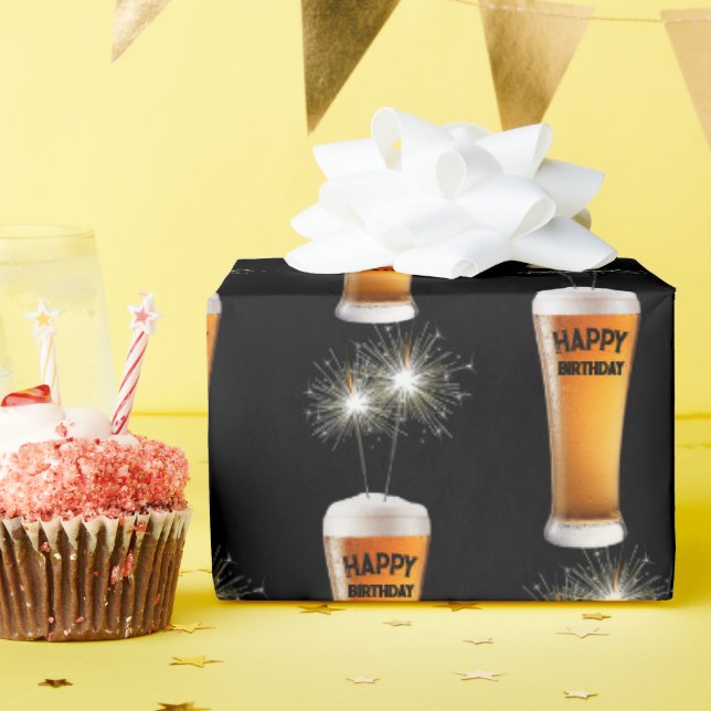 Papel De Regalo Esparklers En Vidrio De Cerveza De Cumpleaños (Fiesta de cumpleaños )