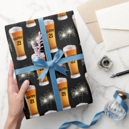 Papel De Regalo Esparklers En Vidrio De Cerveza De Cumpleaños 21