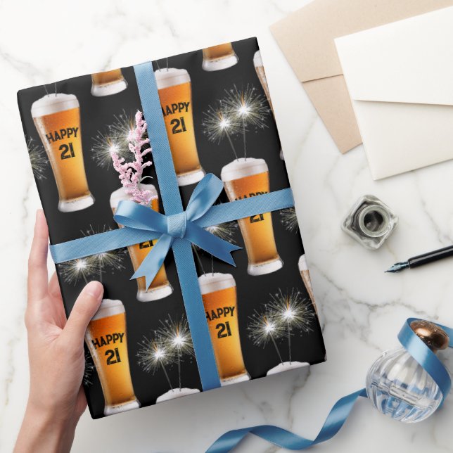 Papel De Regalo Esparklers En Vidrio De Cerveza De Cumpleaños 21 (Regalar)
