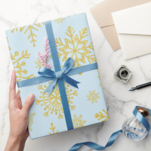 Papel De Regalo Esparkling Gold Purpurina copos de nieve Baby Blue