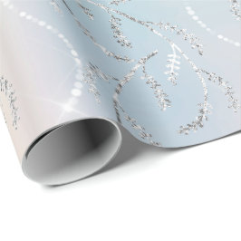 Papel De Regalo Esparkly Aqua Opal Laurel Floral Silver Diamantes