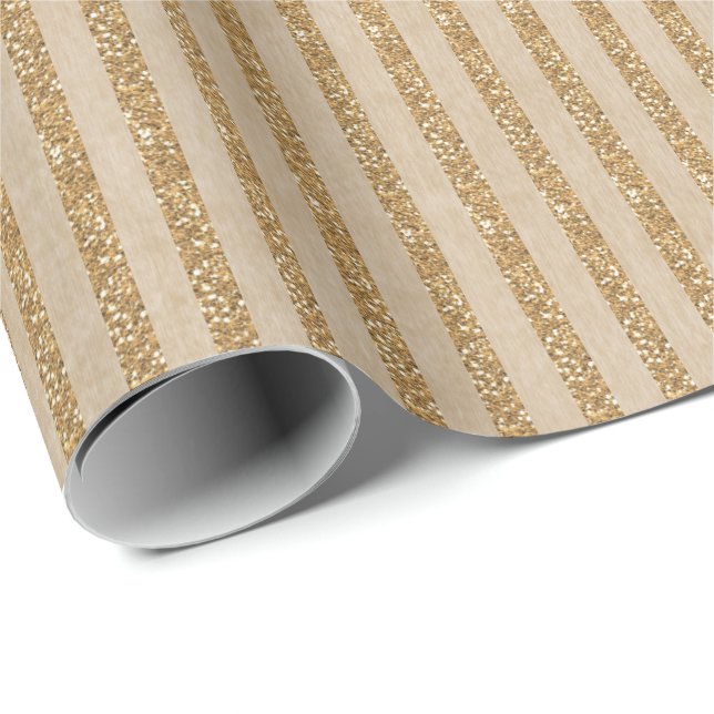 Papel De Regalo Esparkly Faux Purpurina Stripes Kraft Paper (Esquina del rollo)