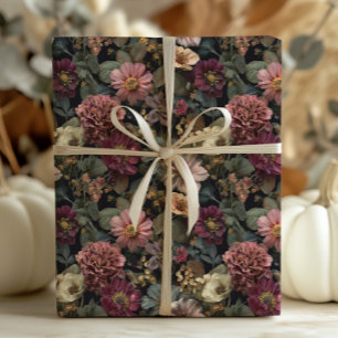 Papel De Regalo Espectacular Moody Boho floral rosa y verde