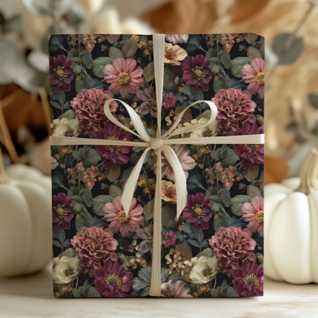 Papel De Regalo Espectacular Moody Boho floral rosa y verde (Subido por el creador)