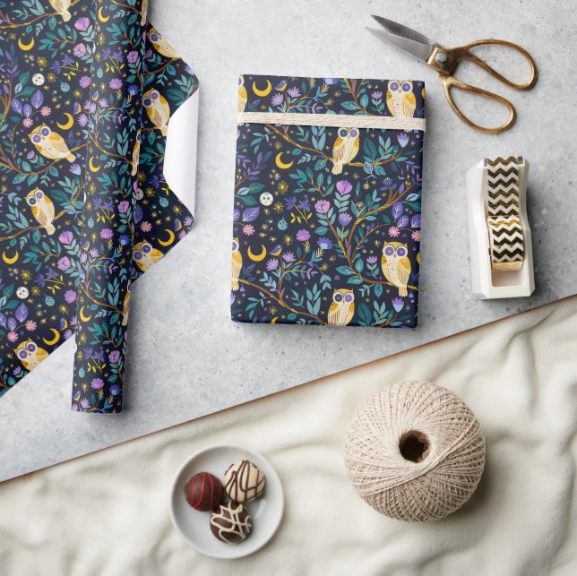 Papel De Regalo Espectacular patrón de búho nocturno - Encantador  (Artesanía)