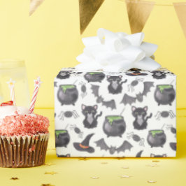 Papel De Regalo Espectacular patrón de Halloween para gatos brujos