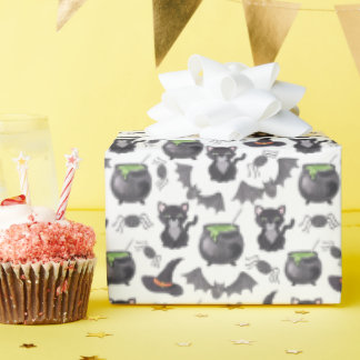 Papel De Regalo Espectacular patrón de Halloween para gatos brujos