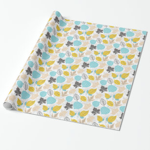 Papel De Regalo Espectacular patrón de hojas otoñales Azul y Ama