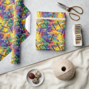 Papel De Regalo Espectacular patrón de libélula con vibrante Backg