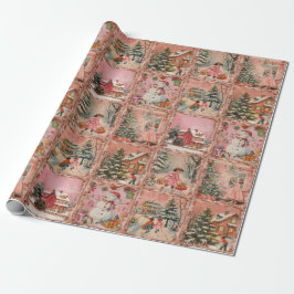 Papel De Regalo Espectacular patrón rosa de Navidad vintage